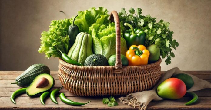 Canasta con frutas y verduras