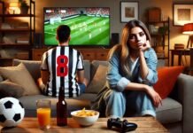 Hasta 586 mil pesos de multa por trasmitir gente corriendo de izquierda a derecha con un balón ⚽ Hombre viendo el fútbol y mujer aburrida