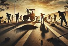 Vecinos de Villa Victoria reparan con recursos propios los baches de la localidad Personas-tapando-baches