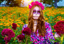 Tendencias en moda para Día de Muertos 2025 Catrina en campo de cempasúchil