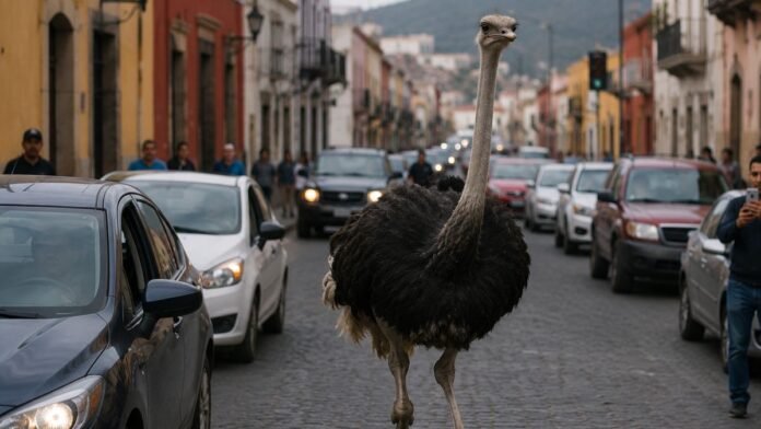 Avestruz sorprende corriendo por calles de Tepotzotlán Avestruz sorprende corriendo por calles de Tepotzotlán