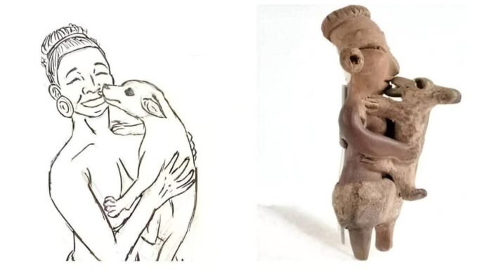 Filgura mujer tlatitilca apapachando perrito mujer tlataltica apapachando perrito