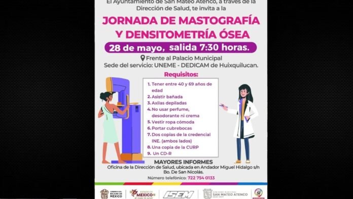 San Mateo Atenco anuncia jornada de mastografías gratuitas para mujeres de 40 a 69 años
