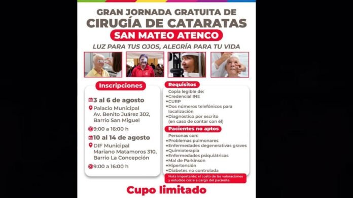 Jornada gratuita de cirugía de cataratas invitan a mejorar la salud visual en Edomex
